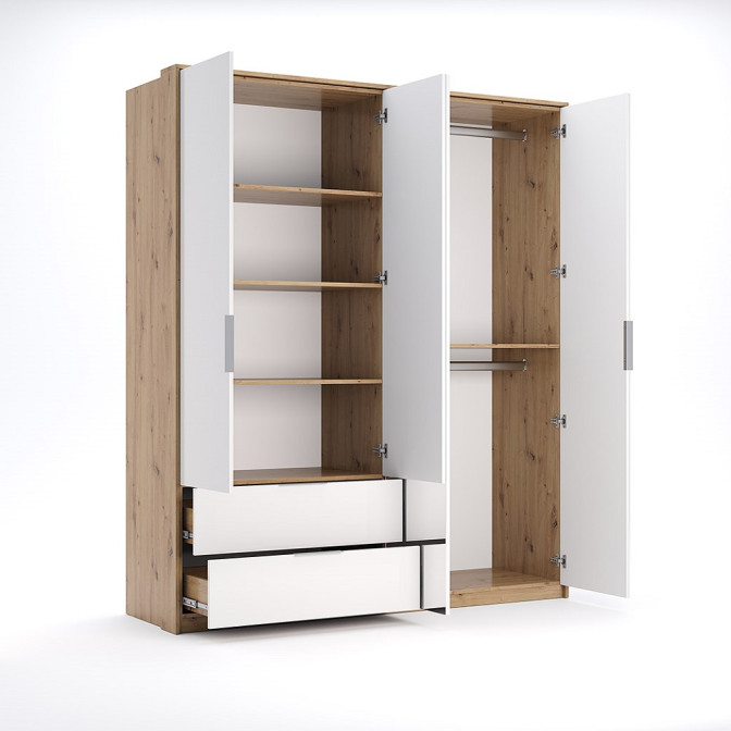 Шкаф 4Дв 2Ящ Реймонд / Raymond Глянец Белый - Дуб Артизан  MiroMark RN-14-MA/WB