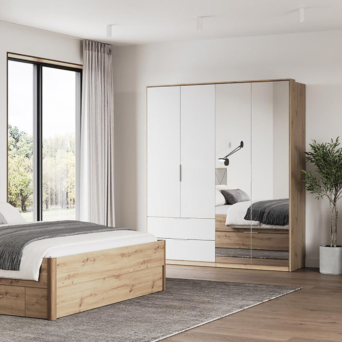 Шкаф 4Дв 2Ящ Реймонд / Raymond Глянец Белый - Дуб Артизан  MiroMark RN-14-MA/WB