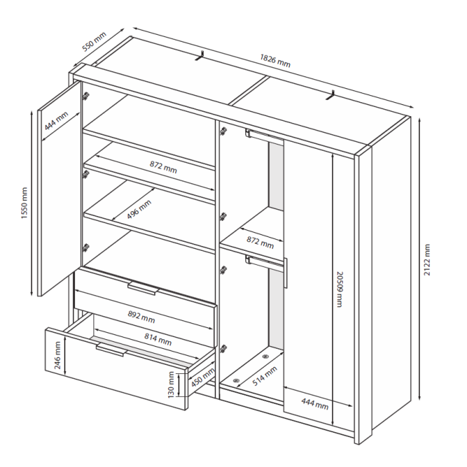 Шкаф 4Дв 2Ящ Реймонд / Raymond Глянец Белый - Дуб Артизан  MiroMark RN-14-MA/WB