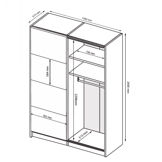 Шкаф-купе с зеркалом 1,5x2,4 Вива / Viva Глянец Белый MiroMark VV-84-WB