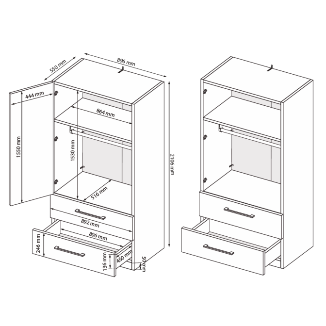 Шкаф 2Дв 2Ящ без зеркала Меги / Megy Глянец Шиншила Серая MiroMark MG-12-GG