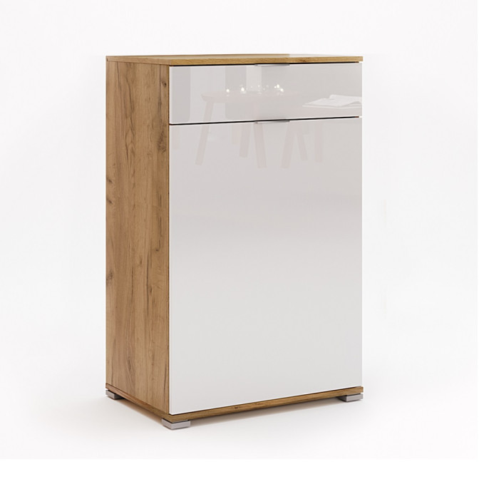 Комплект в прихожую Асти / Asti Глянец Белый - Дуб Крафт Шкаф 2Дв с зеркалом, Пуфик, Вешалка, Комод 1Дв 1Ящ, Зеркало 600 MiroMark