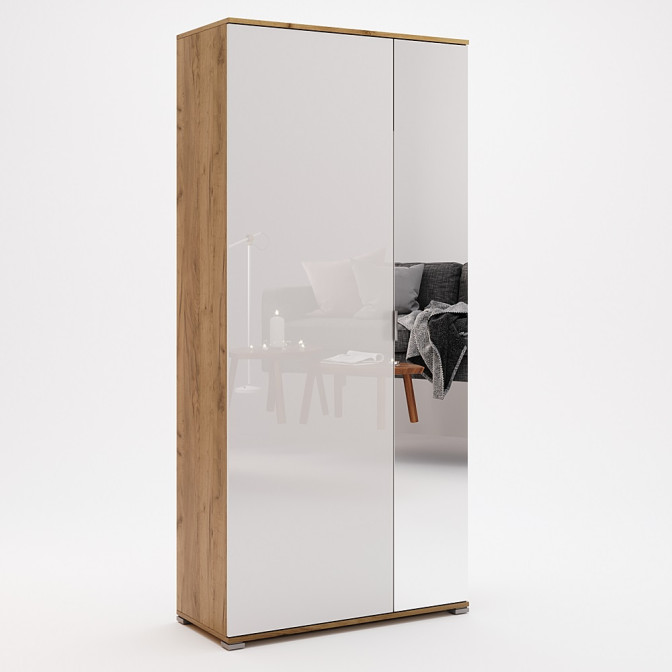 Комплект у передпокій Асті / Asti Глянець Білий - Дуб Крафт Шафа 2Дв з дзеркалом, Пуфік, Вішалка, Комод 2Дв 1Ящ, Дзеркало 800 MiroMark