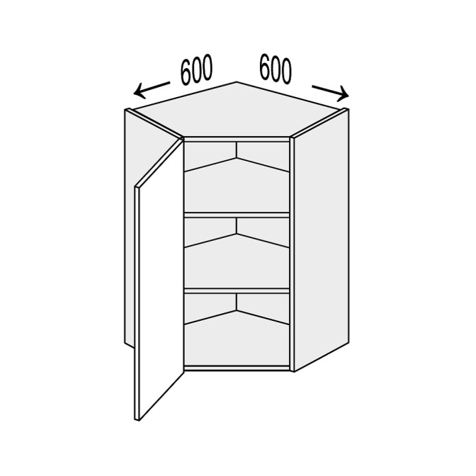 Кухонна секція Глорі верхня кут 45° 600х600/900 1дв GL-595W/01 MiroMark