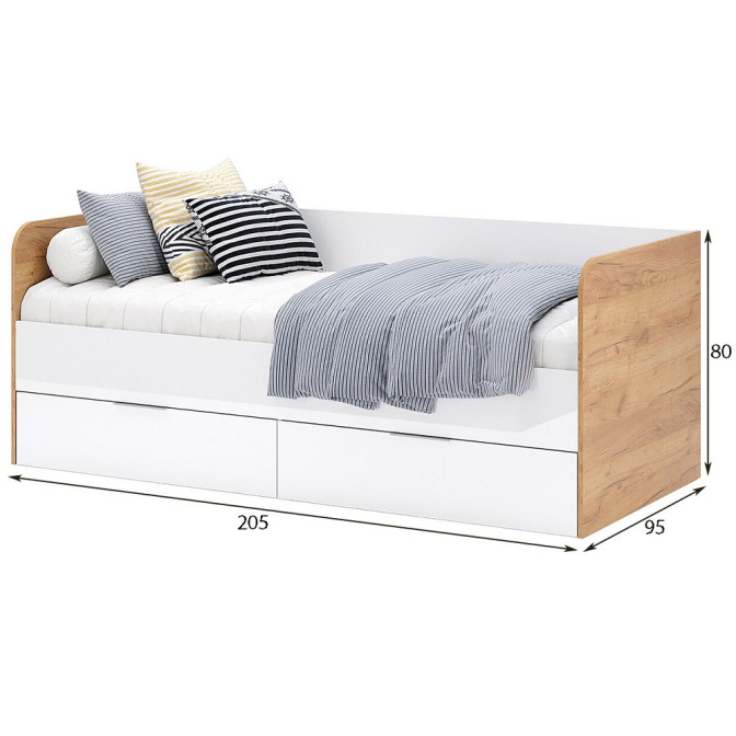 Ліжко з каркасом 0,9x2,0 Асті Джуніор / Asti Junior Глянець Білий - Дуб Крафт MiroMark AS-131-WB