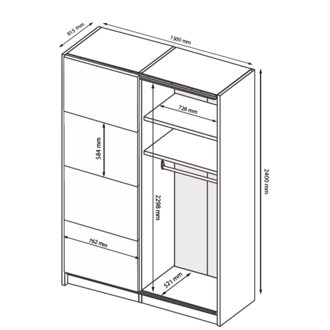 Шкаф-купе с зеркалом 1,5х2,4 Меги / Megy Глянец Шиншила Серая MiroMark MG-15-GG