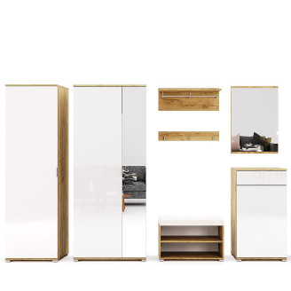 Комплект в прихожую 9 Асти / Asti Глянец Белый - Дуб Крафт MiroMark