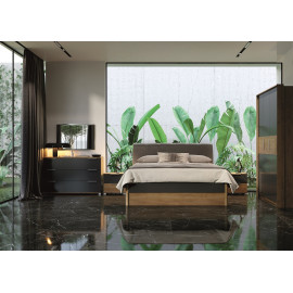 Комплект спальні Шафа 3Дв Ліжко 1,6 Тумба 2Ящ 2шт Комод 3Ящ Дзеркало 900х600 Рамона / Ramona Дуб Крафт - Мат Лава MiroMark RA-103-LV