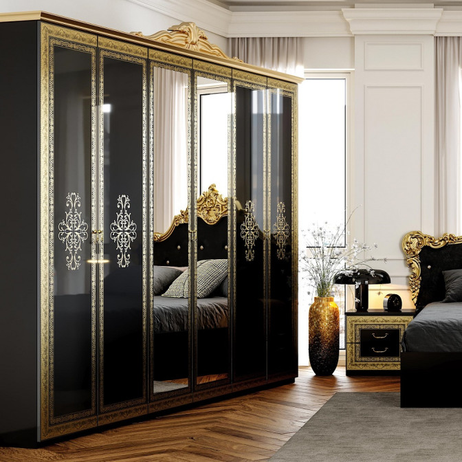 Шкаф Дженнифер 6Д с зеркалом черный глянец MiroMark купить