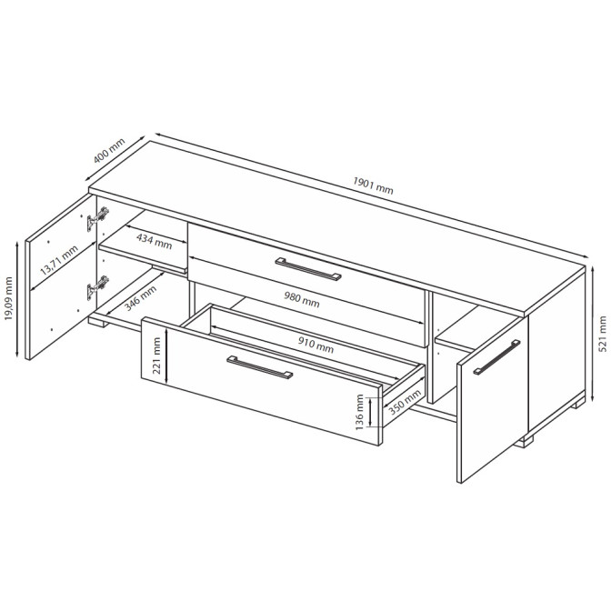 Тумба ТВ 1,9м Фемели / Family Глянец Белый MiroMark FM-190-WB