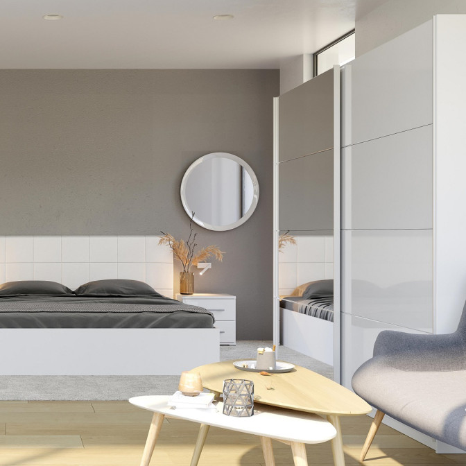 Шафа-купе 2,0х2,1 із дзеркалом Фемелі / Family Глянець Білий MiroMark FM-21-WB