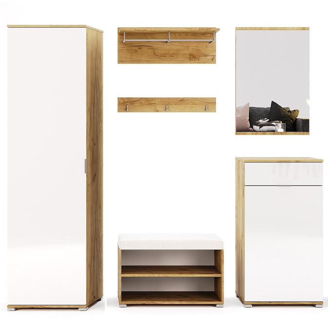 Прихожая Асти 1Дв Шкаф 1Дв БЗ Пуфик Вешалка Зеркало 600 Комод 1Дв 1Шх MiroMark купить