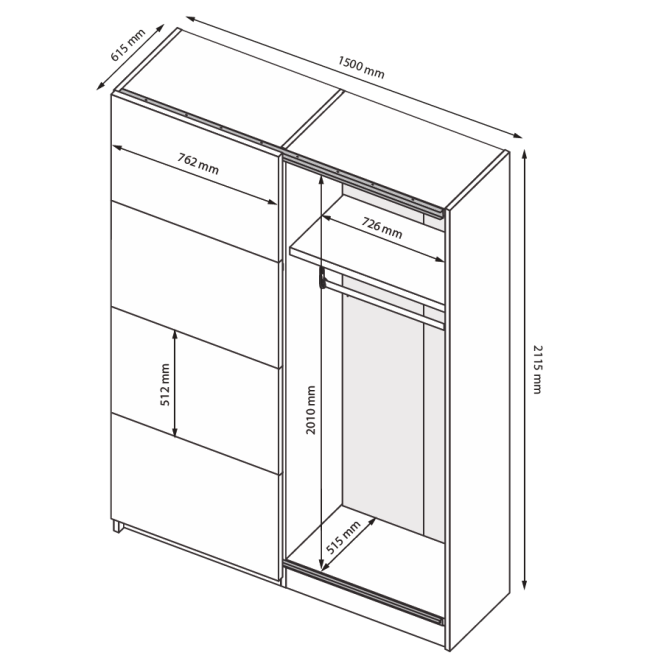 Шкаф-купе 1,5х2,1 Империя / Imperia Глянец Белый MiroMark MP-19-WB