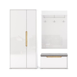 Комплект в прихожую Стелла / Stella Глянец Белый Шкаф 2Дв, Вешалка, Тумба 1Дв MiroMark