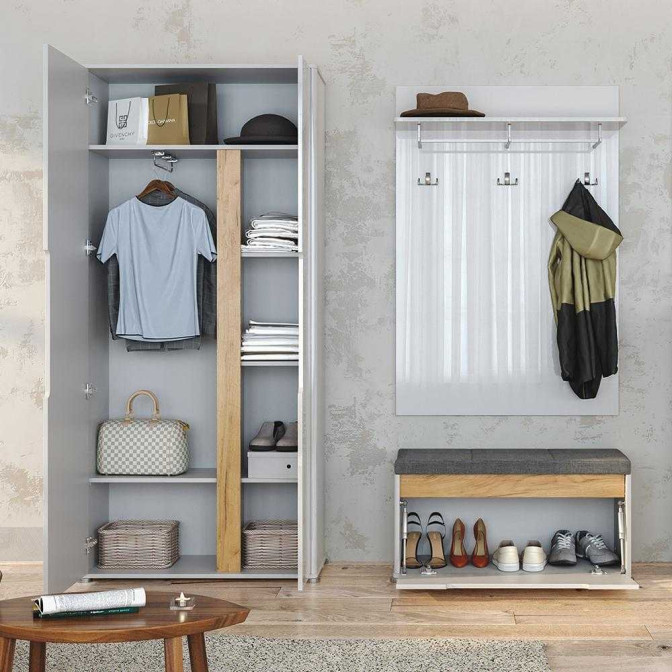 Комплект у передпокій Стелла / Stella Глянець Біла Шафа 2Дв, Вішалка, Тумба 1Дв MiroMark