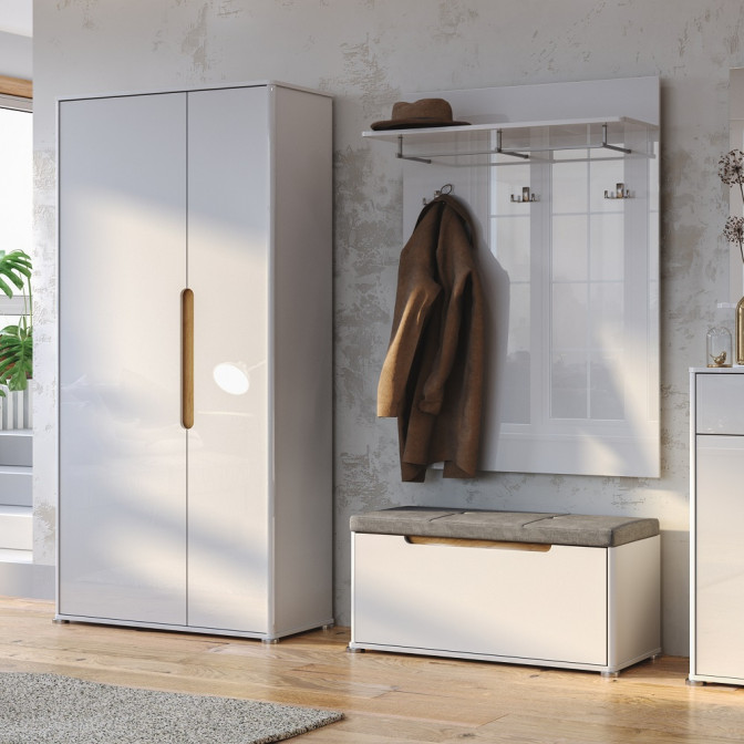 Комплект у передпокій Стелла / Stella Глянець Біла Шафа 2Дв, Вішалка, Тумба 1Дв MiroMark