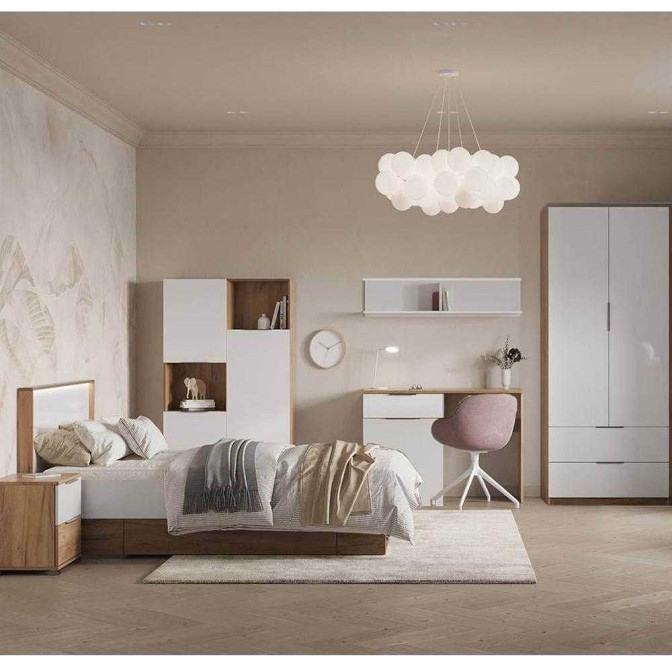 Комплект в Дитячу спальню Асті Джуніор / Asti Junior Дуб Крафт - Глянець Білий Пенал 3Дв, Шафа 2Дв 2Ящ, Тумба, Ліжко, Стіл, Поличка MiroMark