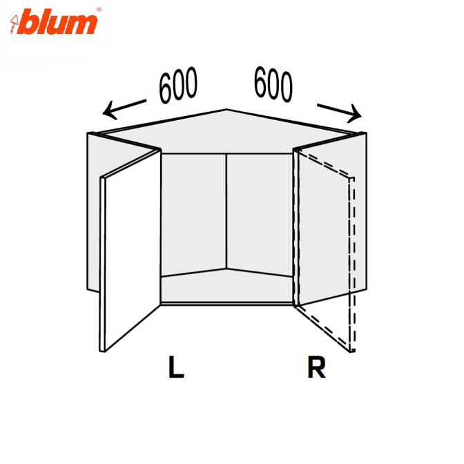 Кухонная секция Миллениум верхняя Угол В 45° 600х600/360 1дв Pro Blum Левая ML-193W/9003L MiroMark