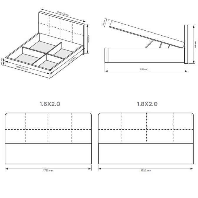 Кровать с подъёмным механизмом 1,8x2,0 Фемели / Family Глянец Белый MiroMark FM-48-WB