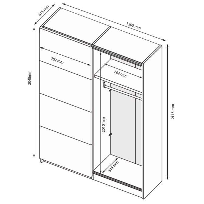 Шкаф-купе Доминика Графит матовый с зеркалом MiroMark купить