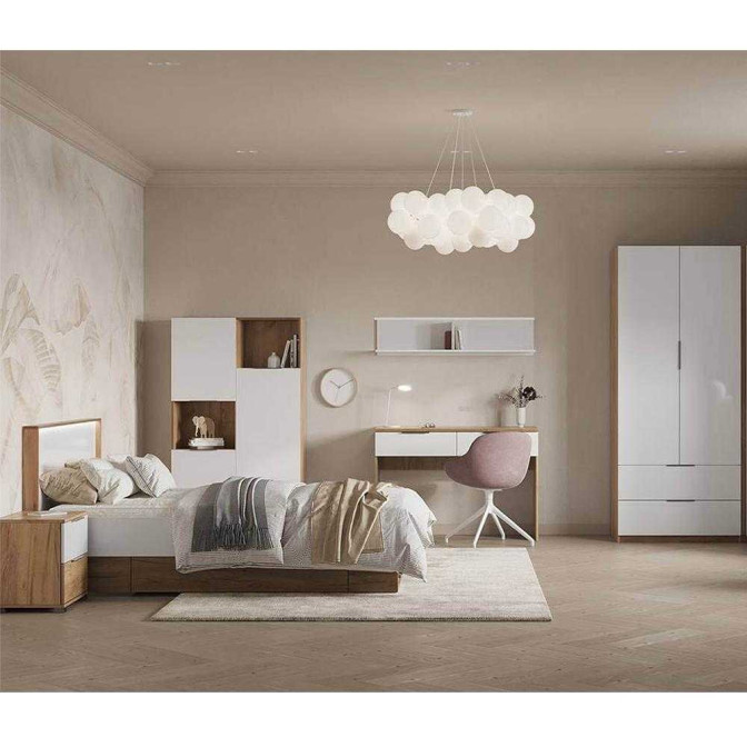 Комплект в Детскую спальню Асти Джуниор / Asti Junior Дуб Крафт - Глянец Белый Пенал 3Дв, Шкаф 2Дв 2Ящ, Тумба, Кровать, Столик, Полочка MiroMark