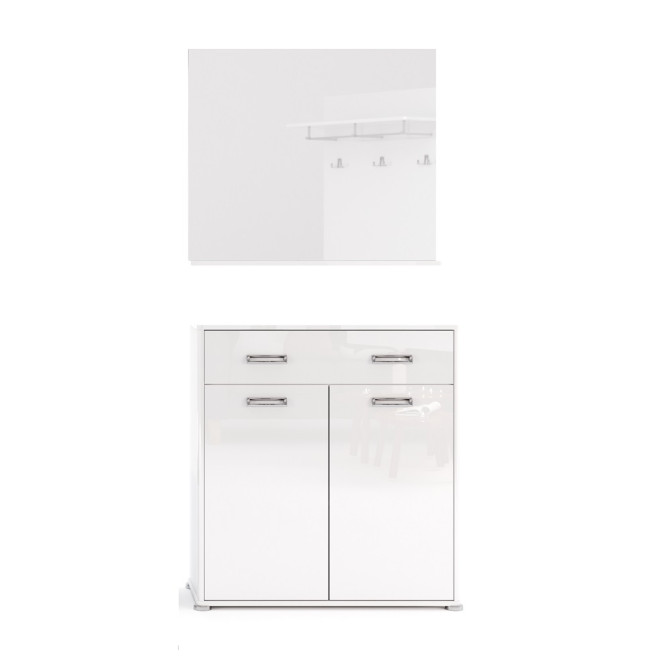 Комплект в прихожую Белла / Bella Глянец Белый Комод 2Дв 1Ящ, Зеркало MiroMark