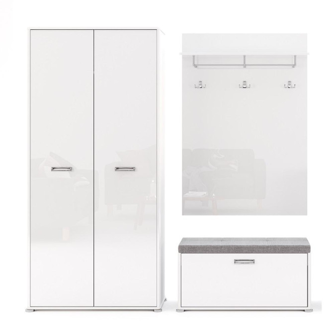 Комплект в прихожую Белла / Bella Глянец Белый Шкаф 2Дв, Тумба 1Дв, Вешалка MiroMark