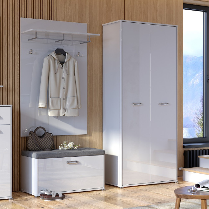 Комплект в прихожую Белла / Bella Глянец Белый Шкаф 2Дв, Тумба 1Дв, Вешалка MiroMark