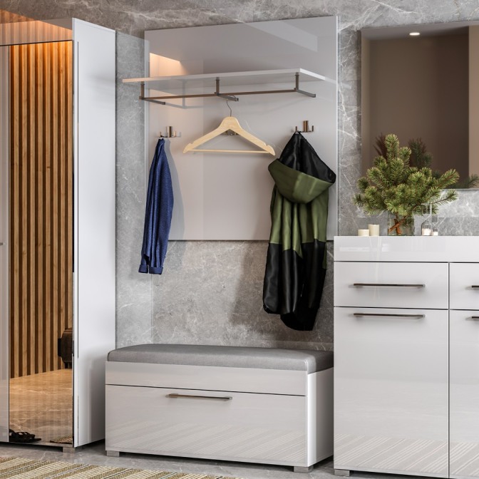 Комплект в прихожую Аманда / Amanda Глянец Белый Тумба1Дв, Вешалка, Опция Мягкая часть Тумбы 1Дв MiroMark