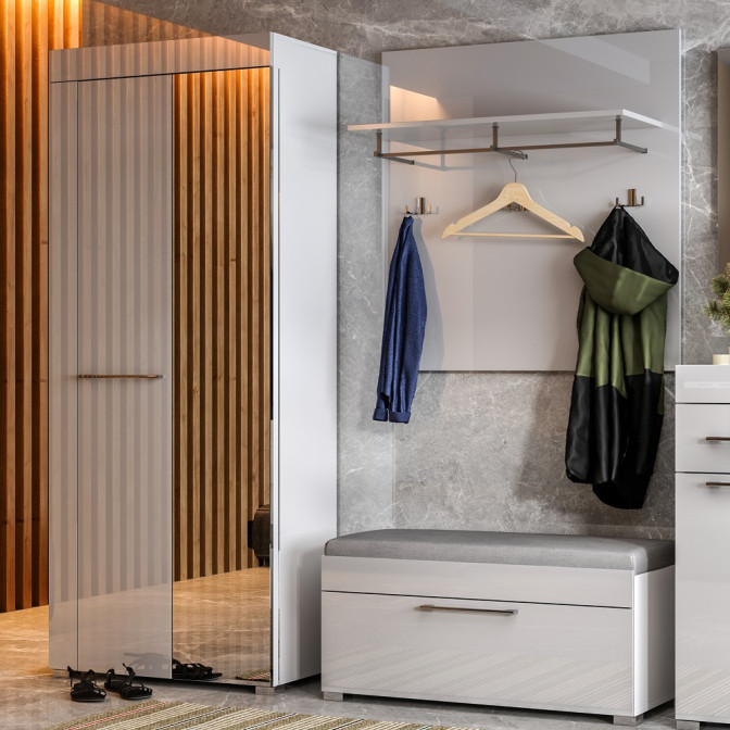 Комплект у передпокій Аманда / Amanda Глянець Біла Шафа 2Дв, Тумба1Дв, Вішалка, Опція М'яка частина Тумби 1Дв MiroMark