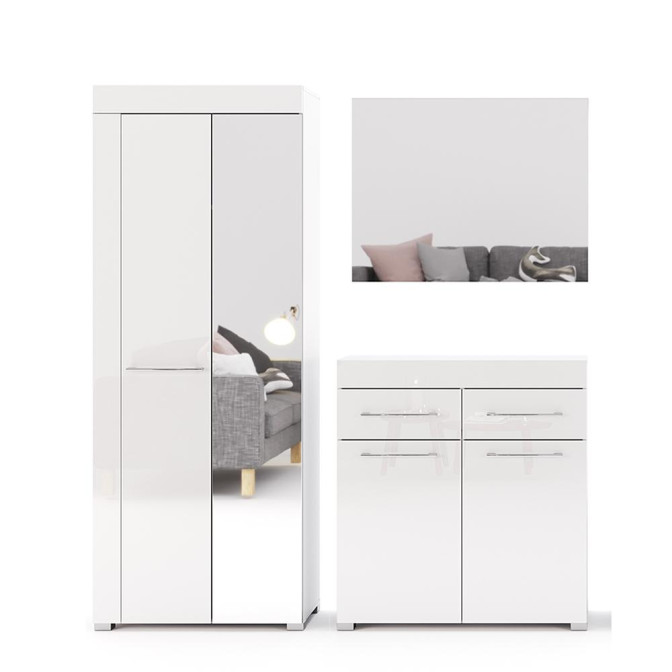 Комплект в прихожую Аманда / Amanda Глянец Белый Шкаф 2Дв, Комод 2Дв 2Ящ, Зеркало MiroMark