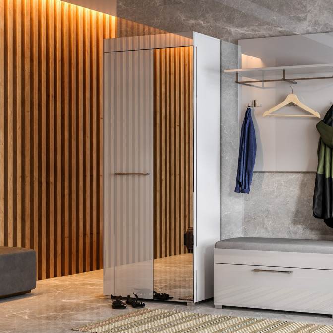 Комплект в прихожую Аманда / Amanda Глянец Белый Шкаф 2Дв, Комод 2Дв 2Ящ, Зеркало MiroMark