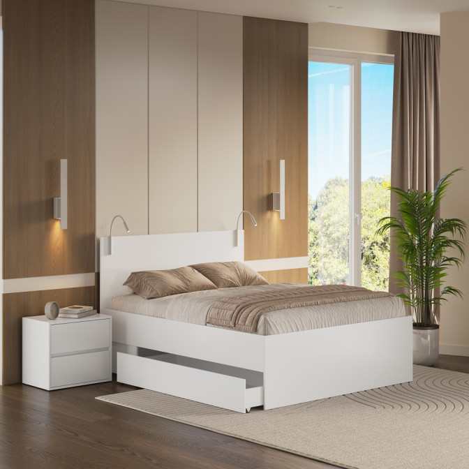 Кровать с ящиками для белья 1,6х2,0 Тибо / Tibo Супер Мат Белый MiroMark TB-36-WM