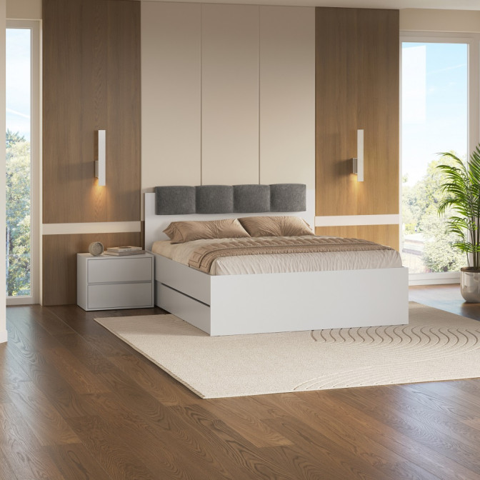 Кровать с ящиками для белья 1,6х2,0 Тибо / Tibo Супер Мат Белый MiroMark TB-36-WM