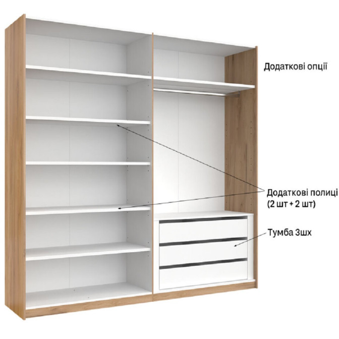 Шкаф-купе с зеркалом 2,5x2,1 Белла / Bella Глянец Белый MiroMark BL-16-WB