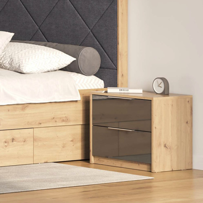Тумба прикроватная 2Ящ Реймонд / Raymond Мат Антрацит - Дуб Артизан MiroMark RN-52-MA/WB