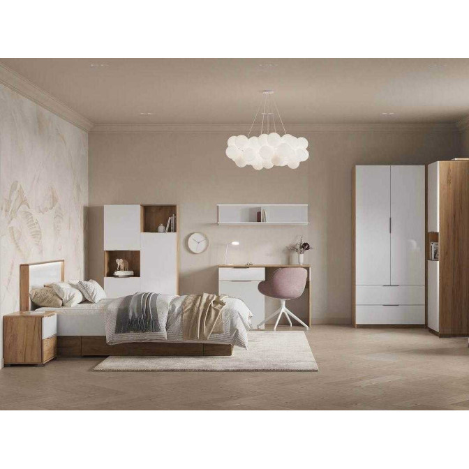 Комплект в Дитячу спальню Асті Джуніор / Asti Junior Дуб Крафт - Глянець Білий Пенал 2Дв, Пенал 3Дв, Шафа, Тумба, Ліжко, Стіл, Поличка MiroMark