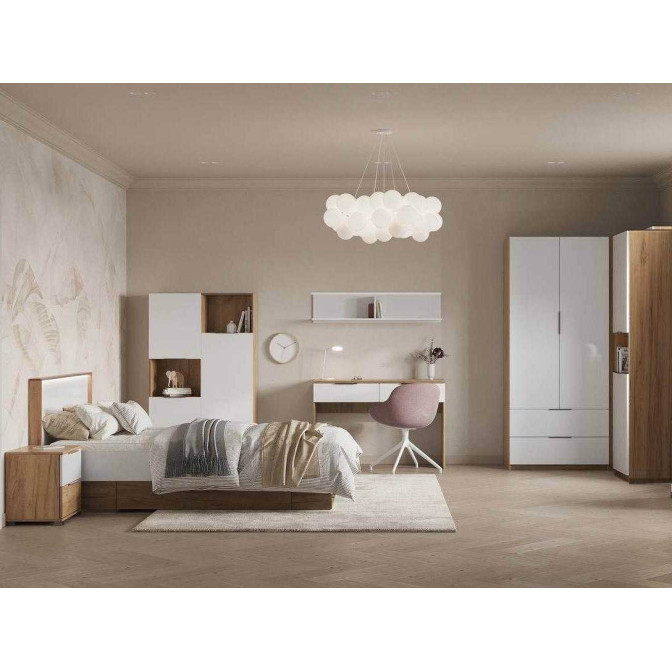 Комплект в Дитячу спальню Асті Джуніор / Asti Junior Дуб Крафт - Глянець Білий Пенал 2Дв, Пенал 3Дв, Шафа, Тумба, Ліжко, Столик, Поличка MiroMark