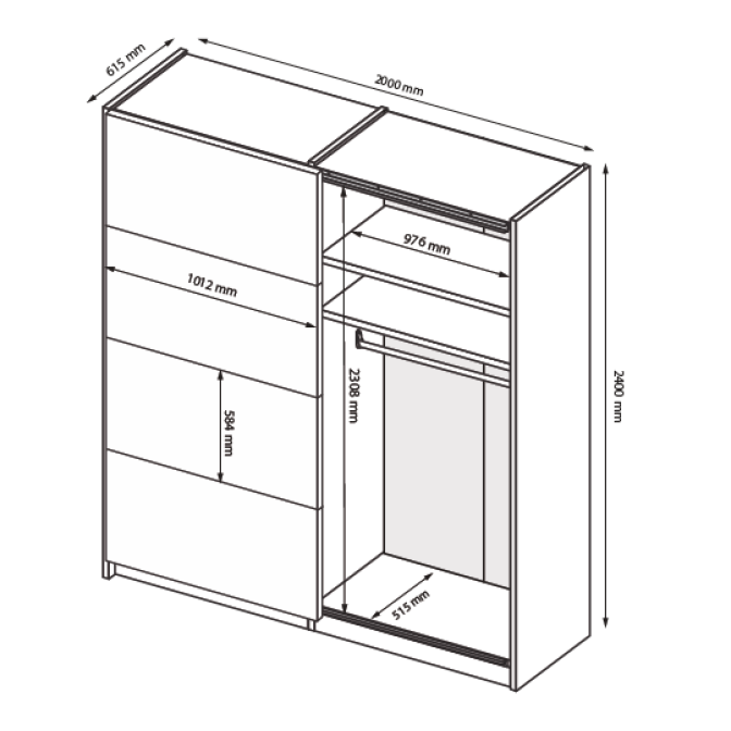 Шкаф-купе без зеркала 2,0*2,4 Асти / Asti Глянец Белый - Дуб Крафт MiroMark AS-89-WB