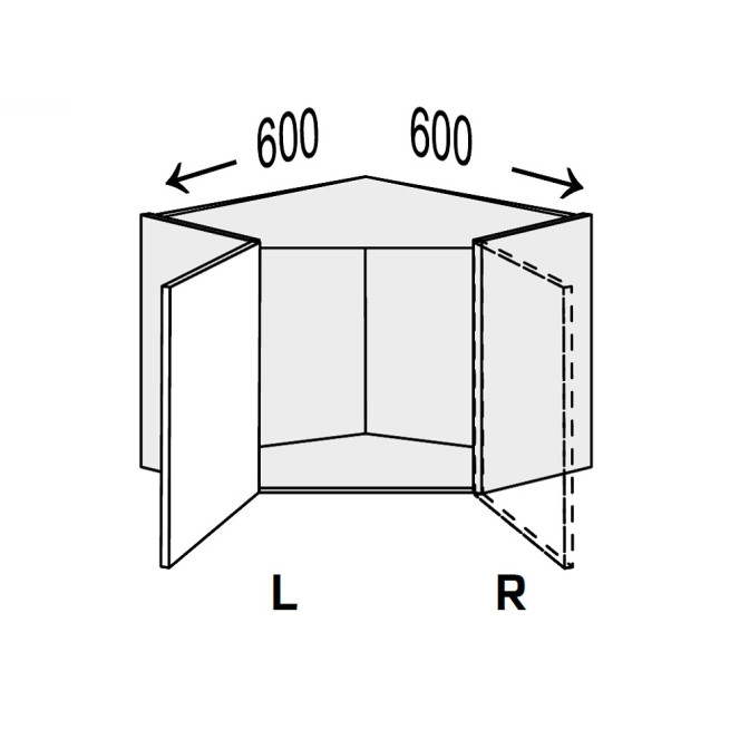 Кухонная секция Миллениум верхняя Угол В 45° 600х600/360 1дв Левая ML-192W/9003L MiroMark