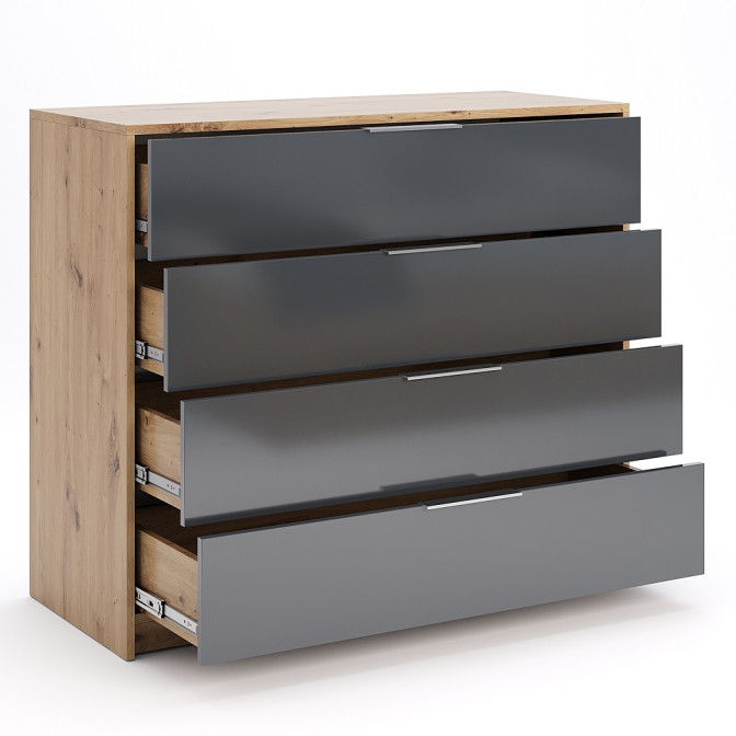 Комод 4Ящ Реймонд / Raymond Глянец Мат Антрацит - Дуб Артизан MiroMark RN-64-MA/WB