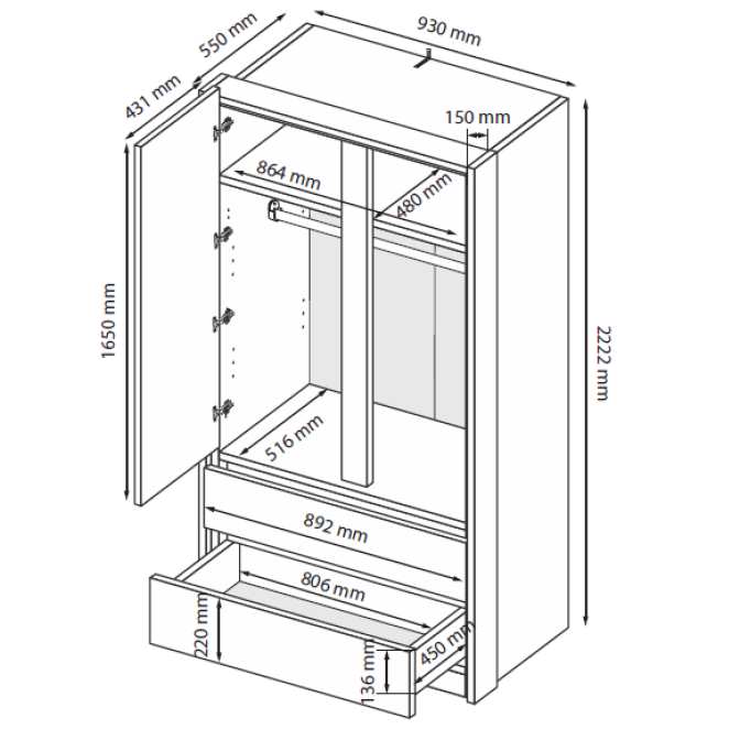 Шкаф 2Дв 2Ящ Тибо / Tibo Супер Мат Белый MiroMark TB-12-WM