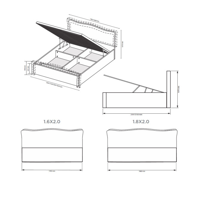 Кровать с подъемным механизмом 1,8x2,0 Луиза Люкс / Luiza Глянец Белый MiroMark LZ-49-WB