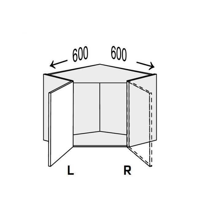 Кухонна секція Міленіум верхня Кут 45° 600х600/450 1дв Ліва ML-392W/9003L MiroMark