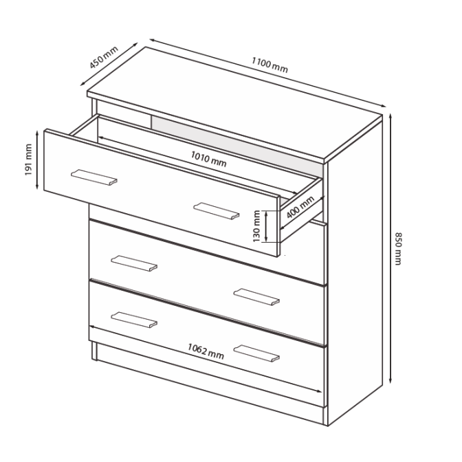 Комод 4Ящ Энни / Annie Глянец Чёрный MiroMark EN-64-BL