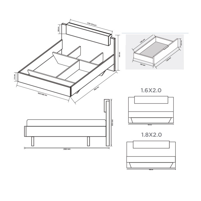 Кровать без каркаса 1,8*2,0 Асти / Asti Глянец Белый - Дуб Крафт MiroMark AS-38-WB
