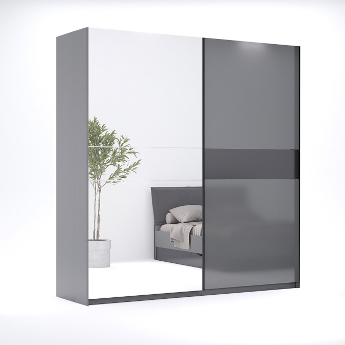 Шкаф-купе с зеркалом 2,0х2,1Тео / Teo Мат Антрацит-Мат Графит MiroMark TO-20-AG