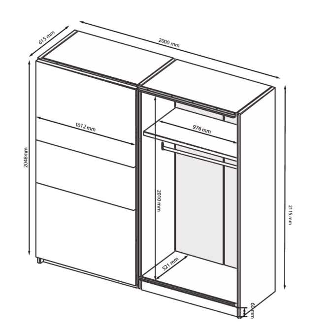 Шкаф-купе с зеркалом 2,0х2,1Тео / Teo Мат Антрацит-Мат Графит MiroMark TO-20-AG