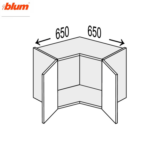 Кухонна секція Мері верхня Кут 90° 650х650/350 2дв Pro Blum MR-191W/9003gl MiroMark