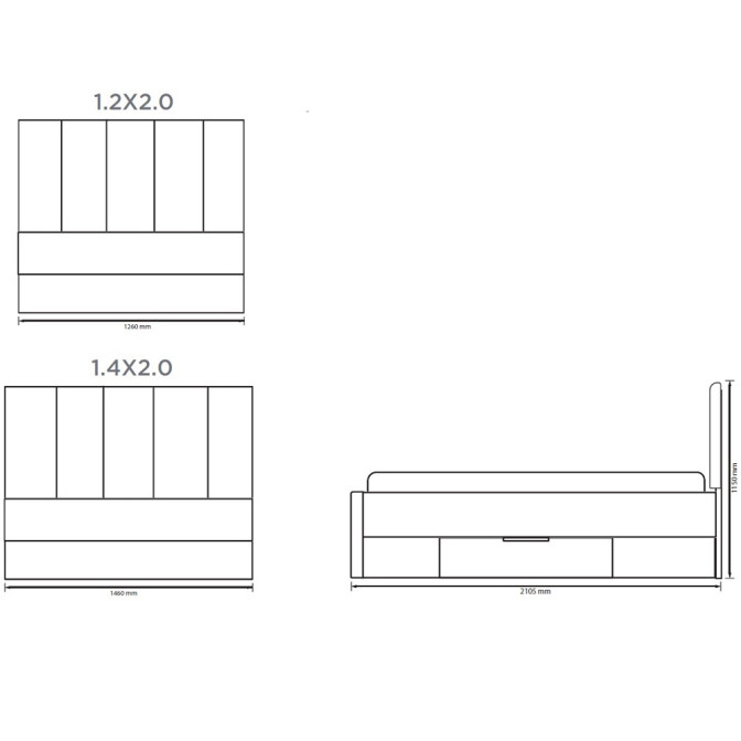 Кровать с ящиками для белья 1,4х2,0 Тедди / Teddy Дуб Артизан MiroMark TD-34-OA